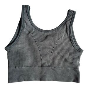 Morera Green Ribbed Seamless Sports Bra with Racerback Design